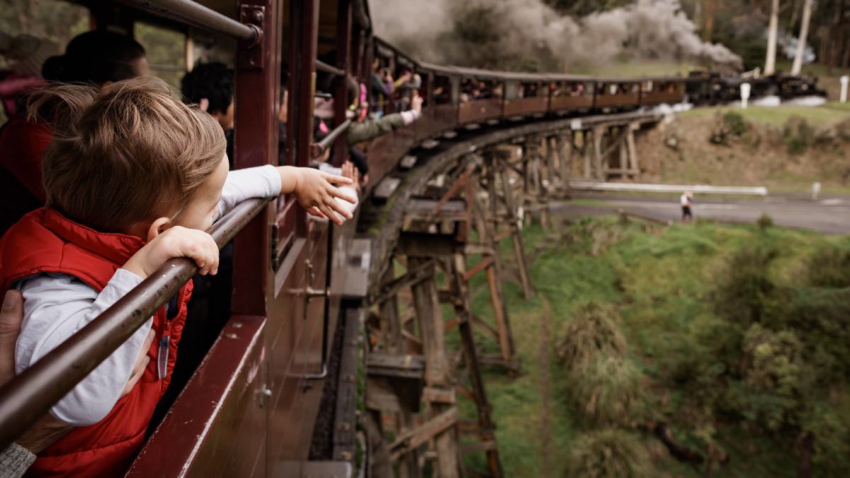 kids aboard Puffing Billy