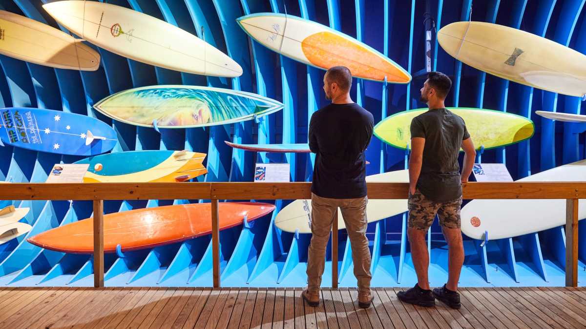 A family at the national surf museum in Torquay