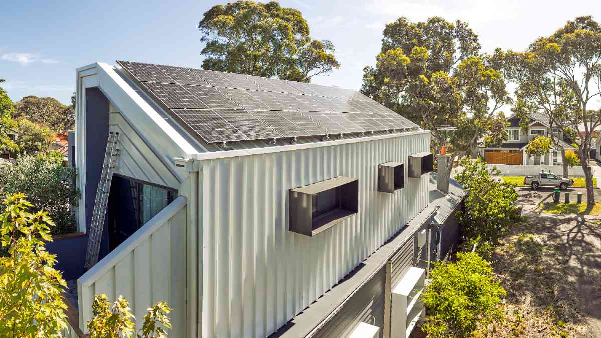 row of solar panels facing north on a Newport house