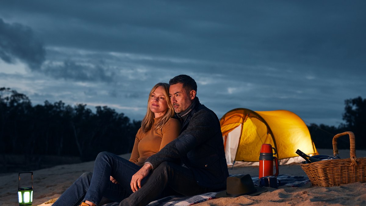 People camping on the beach in Cobram at nighttime