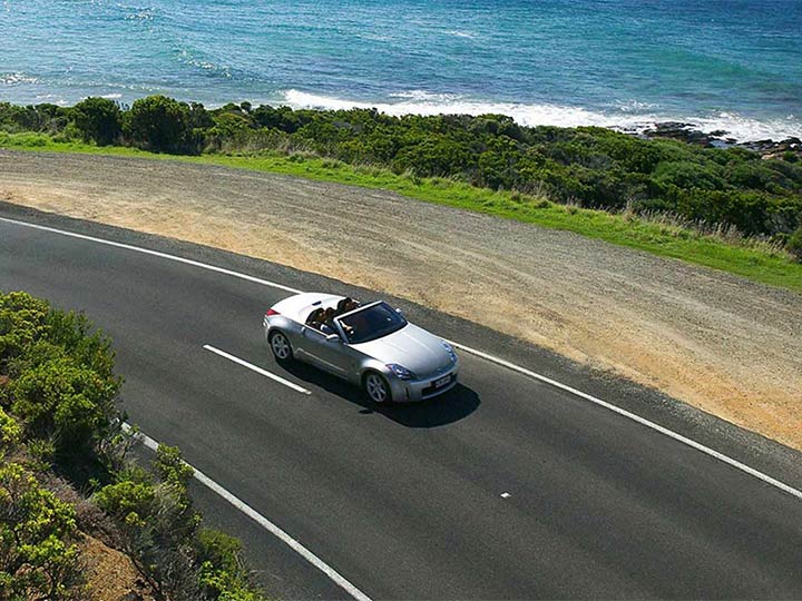 Silver Nissan on the Great Ocean Road.
