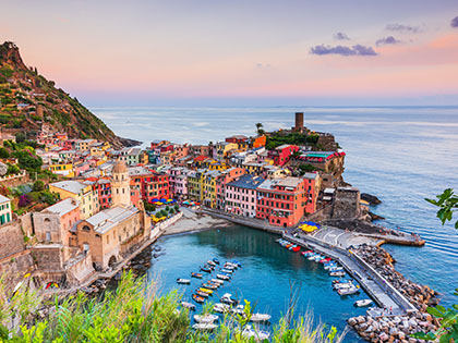 Vernazza village at sunset. Cinque Terre National Park, Liguria Italy.