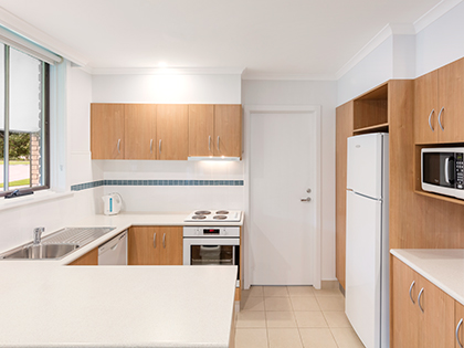 Kitchen in Cobram Resort apartment.