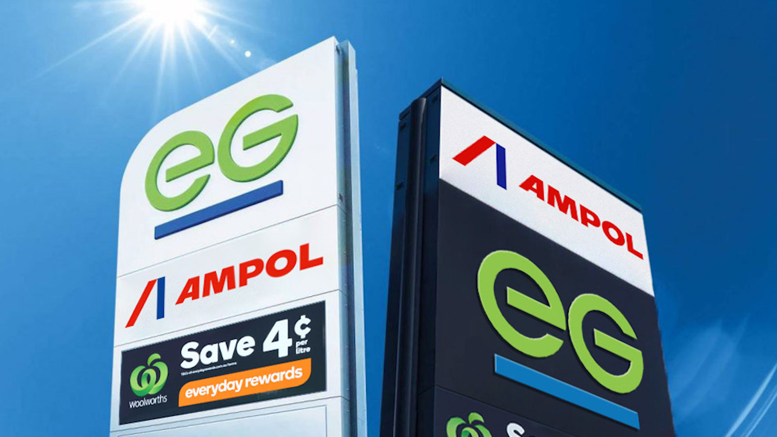 EG Ampol pricing billboards.