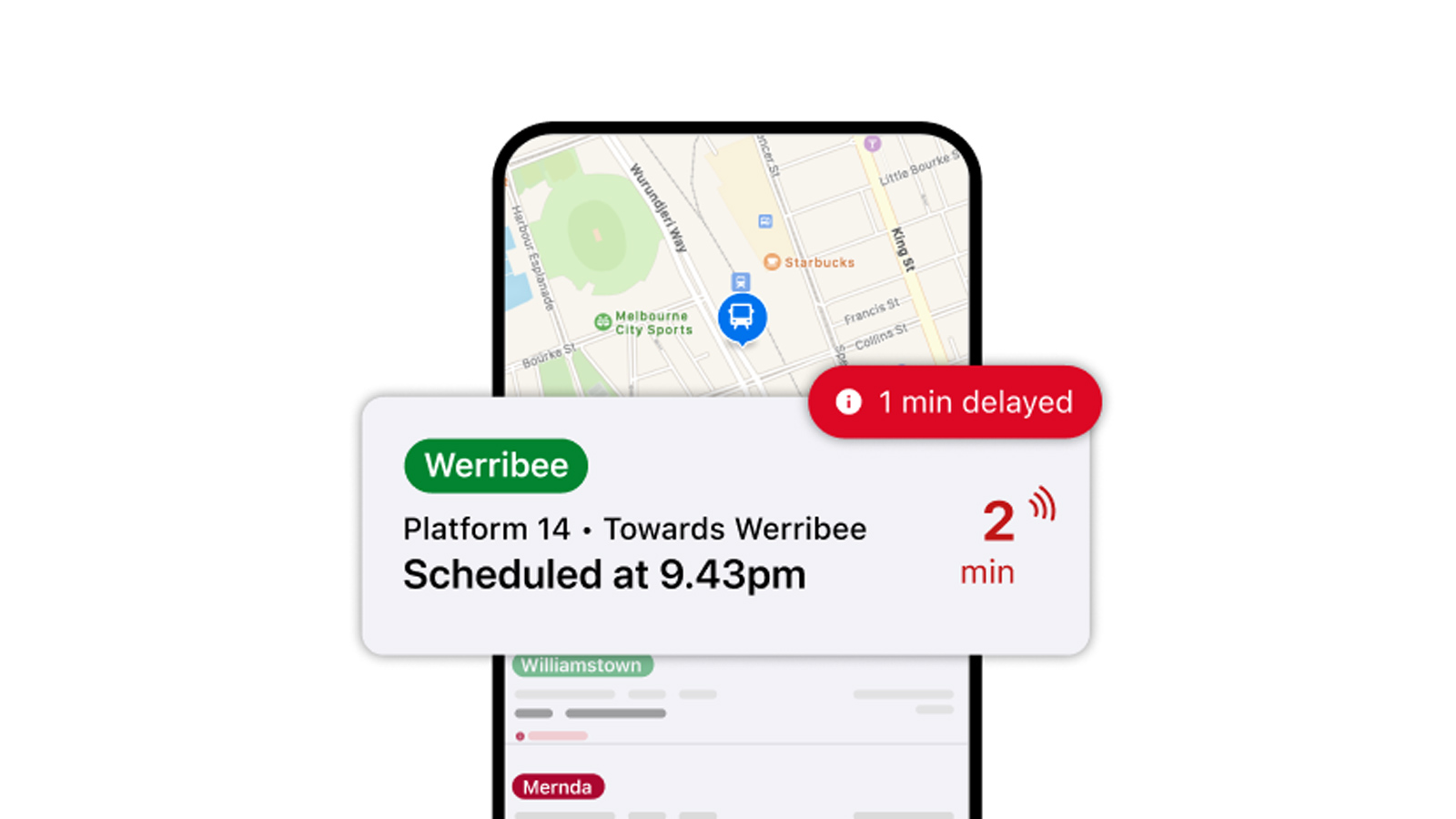 A phone displaing the Arevo app with a public transport alert.