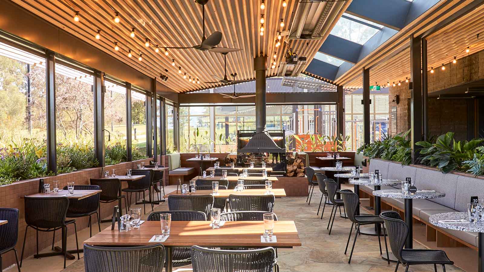 The outdoor seating area of the Riddel's Green at Healesville Country Club.