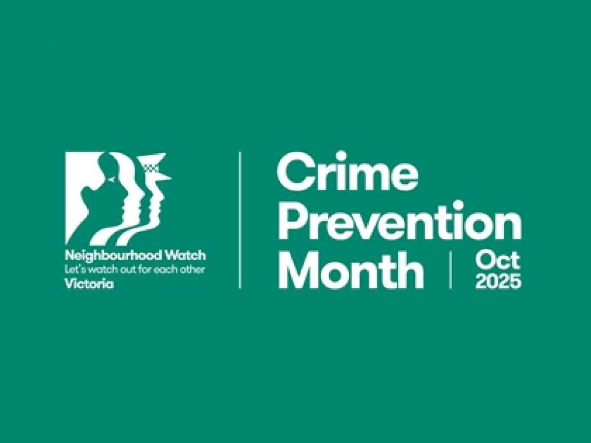 Green and white Neighbourhood Watch Crime Prevention Month 