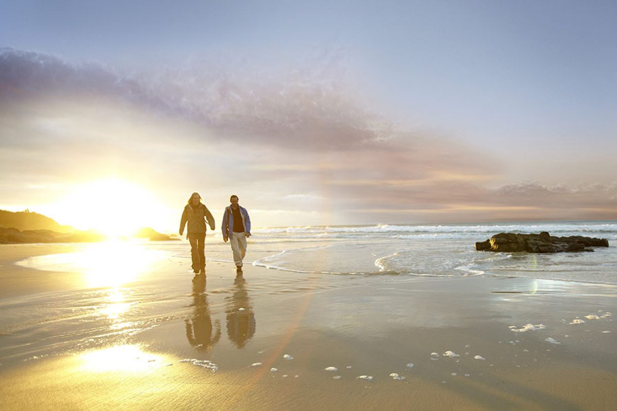 A person walking through the Petrified Forest in Portland, Victoria