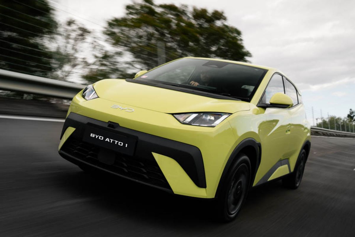 Lime green BYD Atto 1 EV on test on Australian track