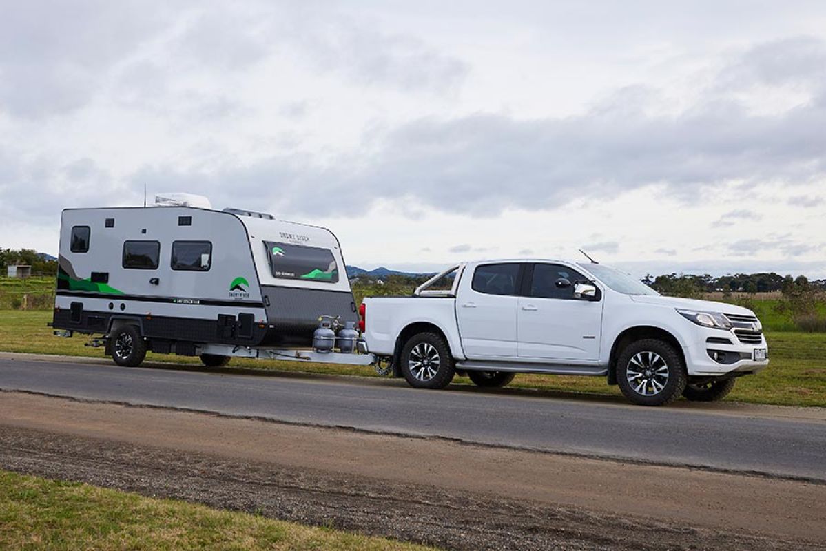 Car towing a caravan
