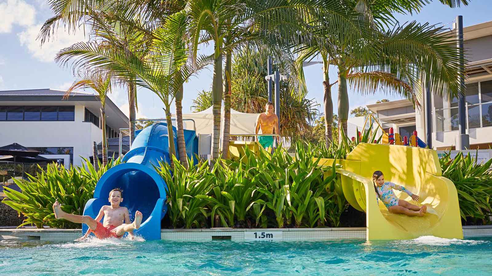 Kids going down a waterslide at RACV Noosa Resort