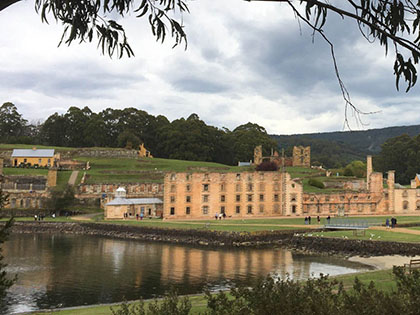 Image of Richmond Colonial Village in Port Arthur from across the water.
