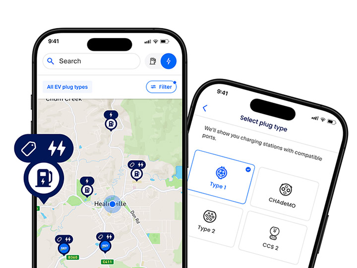 Image of the EV charger map in the RACV App.