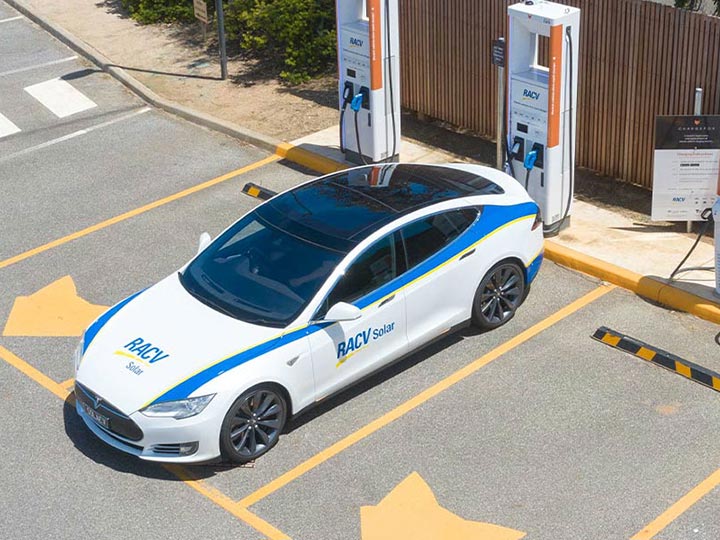 Electric RACV Solar car parked at an RACV EV charging station.