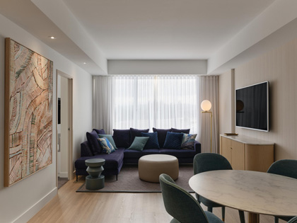 Living room in a two bedroom family studio