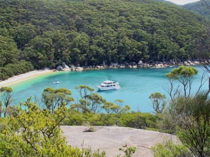 Small cruise ship in a bay at Wilsons Prom 